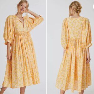SUNDRY size 2 floral midi dress ANTHROPOLOGIE peach / mango NWOT